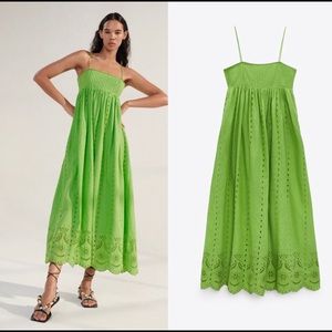 NWT ZARA Openwork Eyelet Maxi Dress XS Green